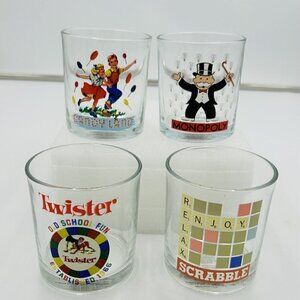 Hasbro Gaming Drinking Glass Set of 4 Twister Candy Land Scrabble Monopoly NIB